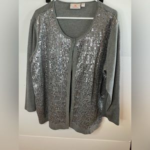 Long sleeve button up sequined sweater Quacker Factory 2X